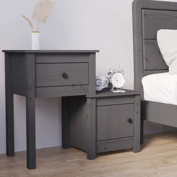 vidaXL Bedside Cabinet Grey 79.5x38x65.5 cm Solid Wood Pine
