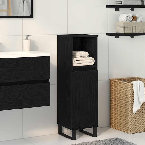 vidaXL Bathroom Cabinet Black Oak 30 x 30 x 100 cm Engineered Wood