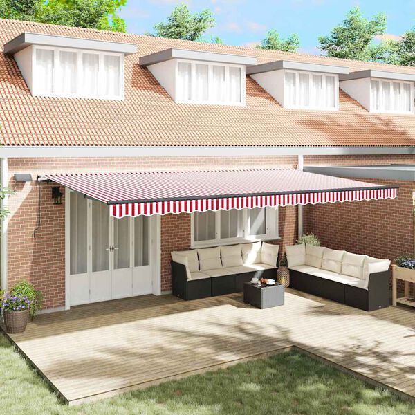 vidaXL Retractable Awning Manual Red and white 600 x 300 cm Fabric