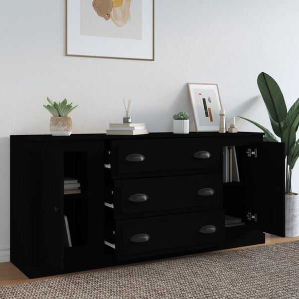 vidaXL Sideboards 3 pcs Black Engineered Wood