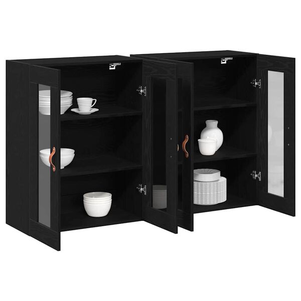 vidaXL Wall Cabinets 2 pcs Black Oak 69.5 x 34 x 90 cm Engineered Wood