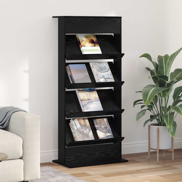 vidaXL Magazine Rack Black Oak 70 x 41 x 156 cm Engineered Wood