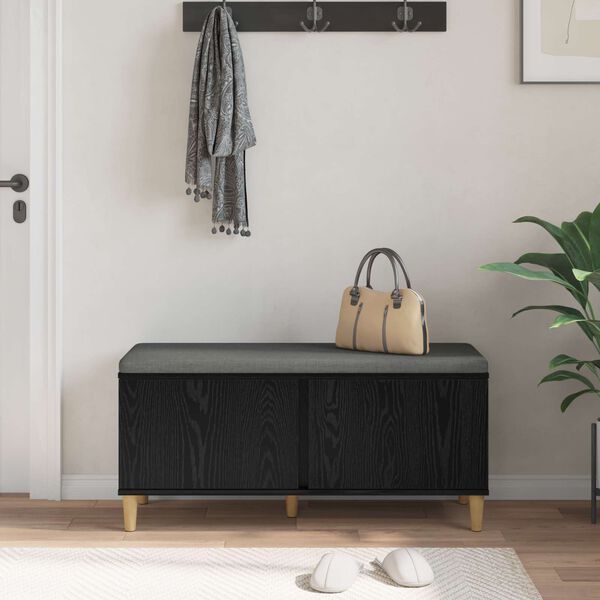 vidaXL Hall Bench with Cushion with Storage Black Oak 100 x 38 x 46 cm