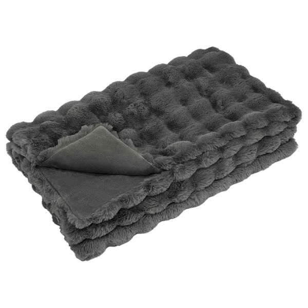 vidaXL Faux Rabbit Fur Blanket Dark Grey 220 x 240 cm Polyester