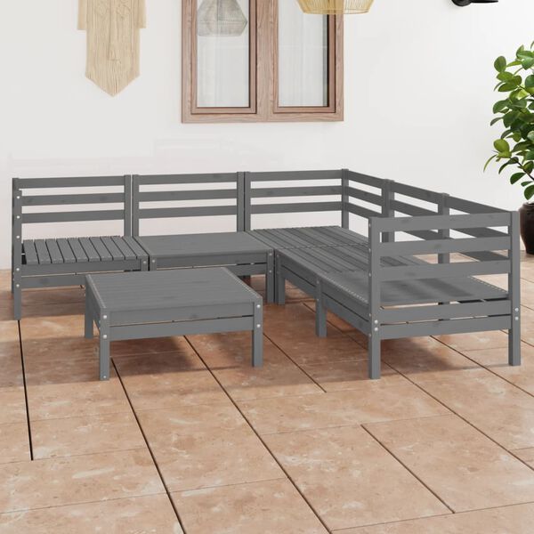 vidaXL 6 Piece Garden Lounge Set Solid Wood Pine Grey
