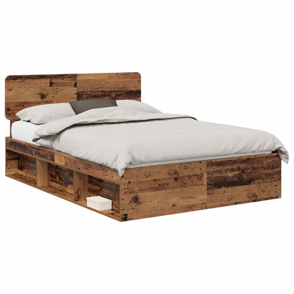 vidaXL Bed Frame with Headboard Old Wood 140 x 200 cm Solid Pine Wood