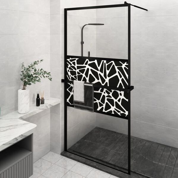 vidaXL Walk-in Shower Wall with Shelf Black 115x195 cm ESG Glass&Aluminium