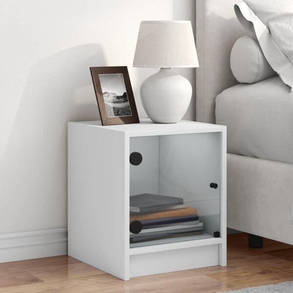 vidaXL Bedside Cabinet with Glass Door White 35x37x42 cm