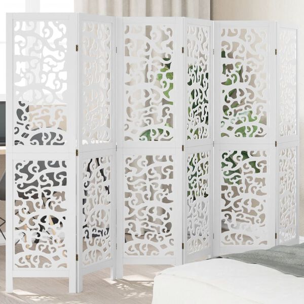 vidaXL Room Divider 6 Panels White Solid Wood Paulownia