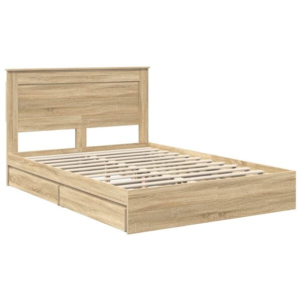 vidaXL Storage Bed with Drawer Sonoma Oak 140 x 200 cm Engineered Wood