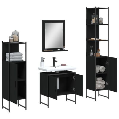 vidaXL 4 Piece Bathroom Cabinet Set Black Engineered Wood