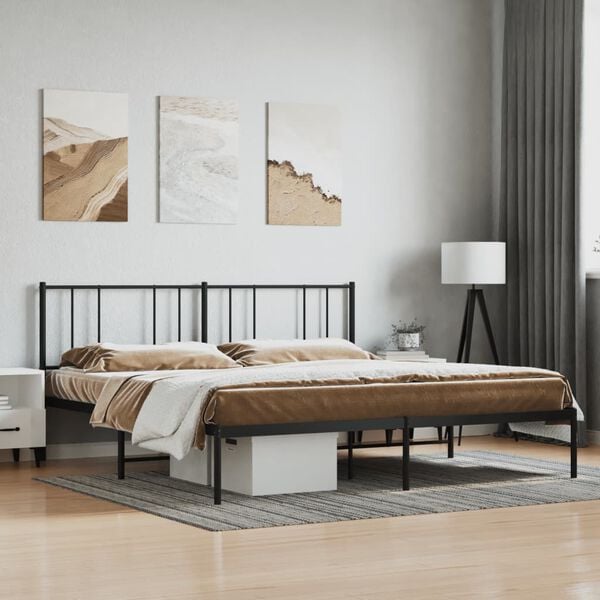 vidaXL Metal Bed Frame without Mattress with Headboard Black 180x200cm