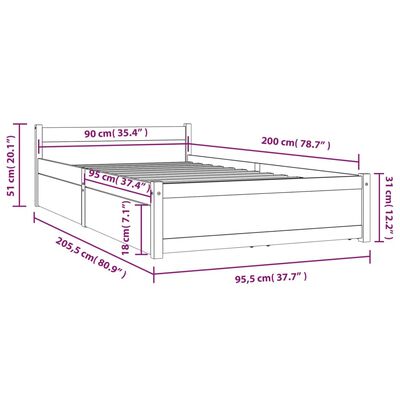 vidaXL Bed Frame with Drawers 90x200 cm
