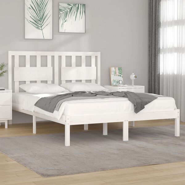 vidaXL Bed Frame without Mattress White Solid Wood Pine 160x200 cm (810028+818581)