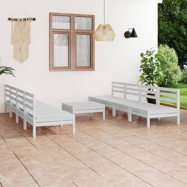 vidaXL 9 Piece Garden Lounge Set White Solid Pinewood