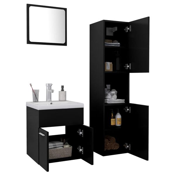 vidaXL Bathroom Furniture Set Black Engineered Wood