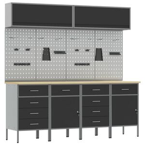 vidaXL Work Cabinet Set with Drawer with Storage Manual 10 pcs Black
