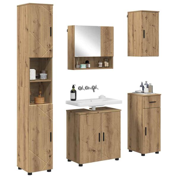 vidaXL Bathroom Furniture Set with Drawer with Door 5 pcs Artisan Oak