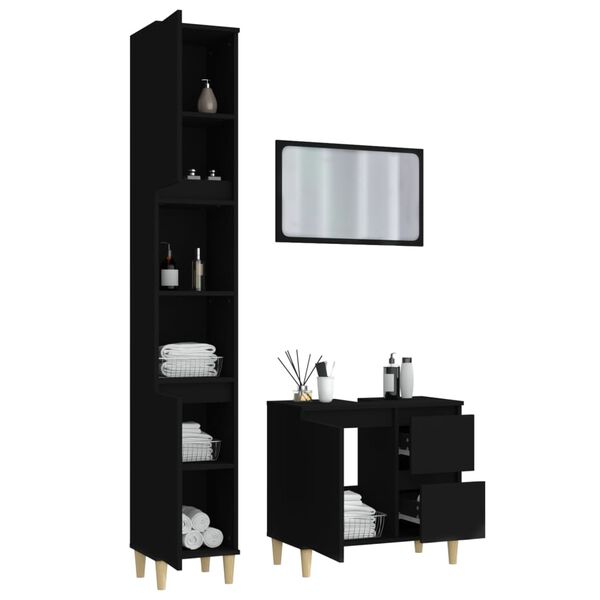 vidaXL 3 Piece Bathroom Furniture Set Black Engineered Wood