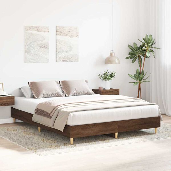 vidaXL Bed Frame No Mattress Brown Oak 150x200 cm King Size Engineered Wood