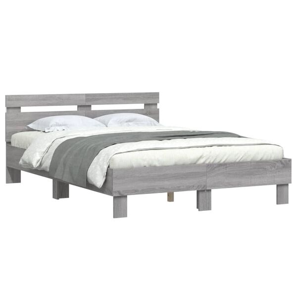 vidaXL Bed Frame with LED without Mattress Grey Sonoma 135x190 cm Double