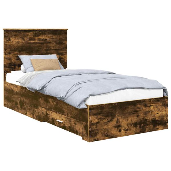 vidaXL Bed Frame with Headboard Smoked Oak 90 x 200 cm Engineered Wood