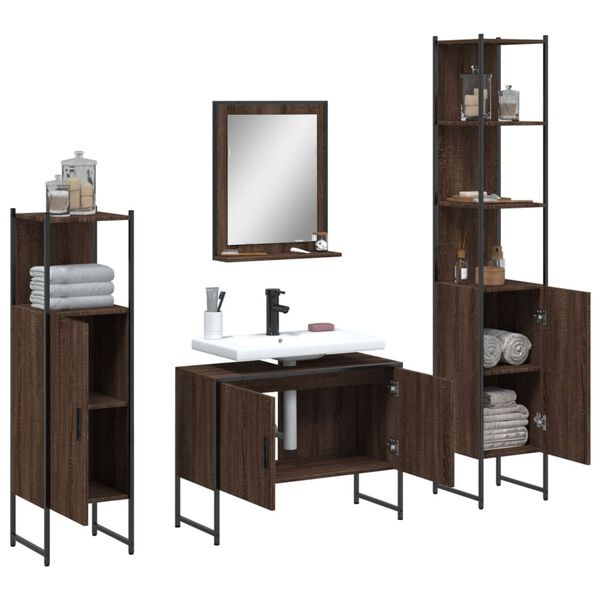 vidaXL 4 Piece Bathroom Cabinet Set Brown Oak Engineered Wood