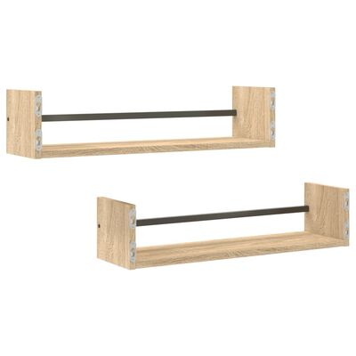vidaXL Wall Shelves with Bars 2 pcs Sonoma Oak 60x16x14 cm