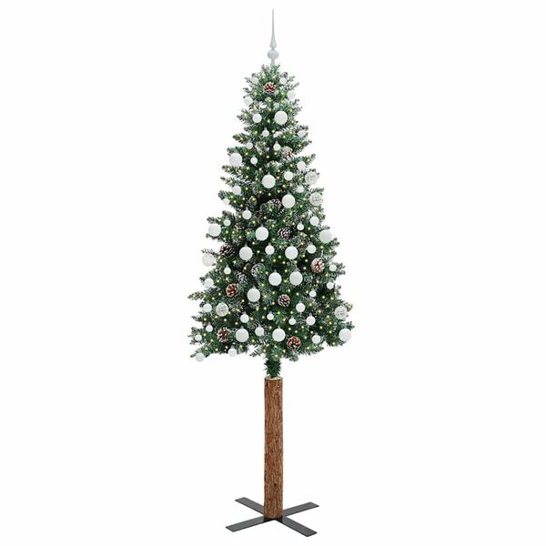 vidaXL Slim Christmas Tree Green 210 cm PVC and Solid Pine wood
