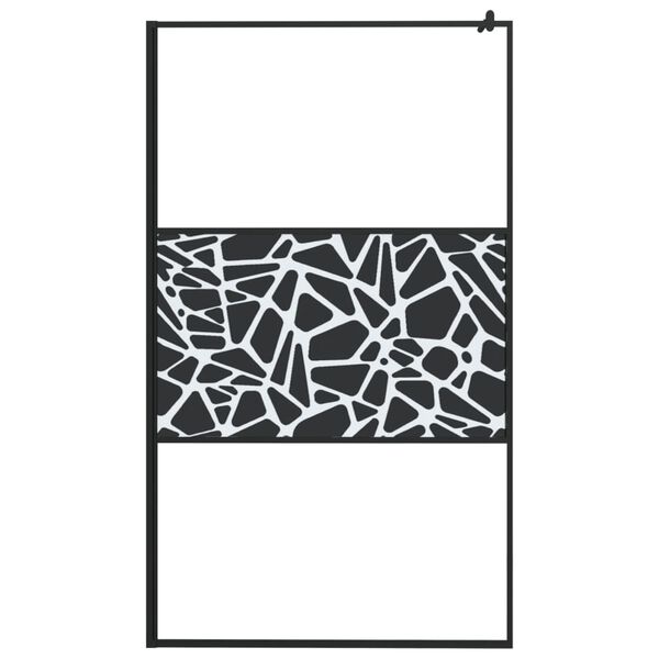 vidaXL Walk-in Shower Wall 115x195cm ESG Glass with Stone Design Black