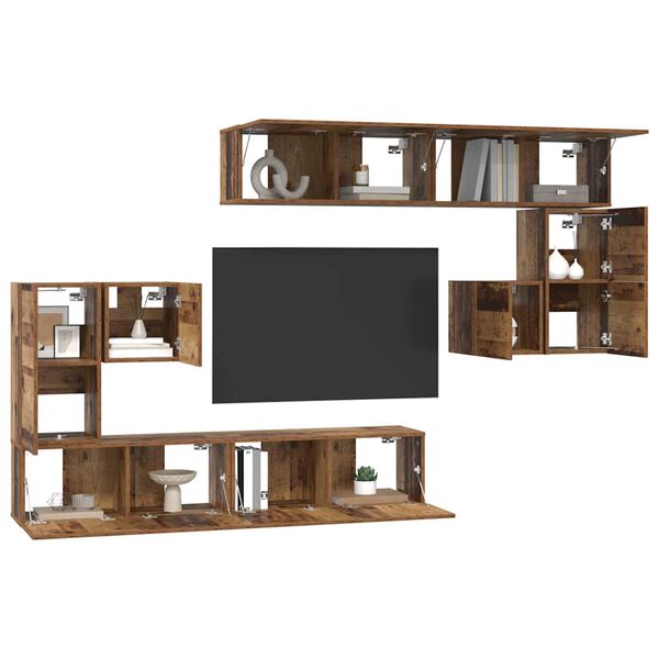 vidaXL TV Units Wall-mounted 4 pcs Old Wood Engineered wood