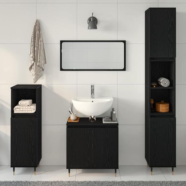 vidaXL Bathroom Furniture Set 3 pcs Black Oak 30 x 30 x 190 cm