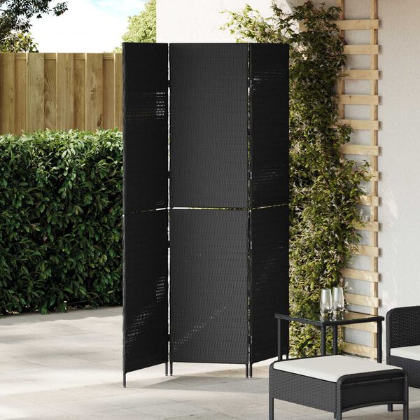 vidaXL Room Divider Folding Manual Black 146 x 180 cm Poly Rattan
