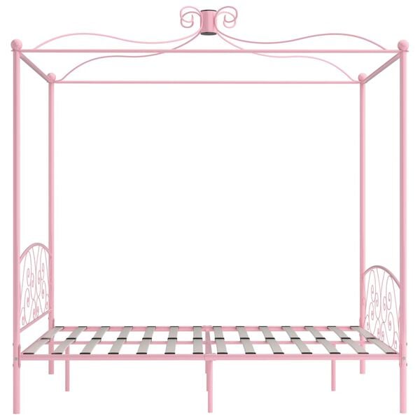 vidaXL Canopy Bed Frame without Mattress Pink Metal 160x200 cm
