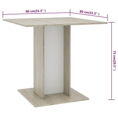 vidaXL Dining Table White and Sonoma Oak 80x80x75 cm Engineered Wood