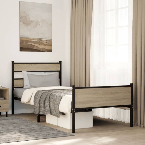 vidaXL Bed Frame without Mattress Sonoma Oak 90x190 cm Single Engineered Wood