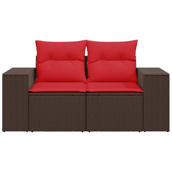 vidaXL Garden Sofa with Cushions 2-Seater Brown Poly Rattan