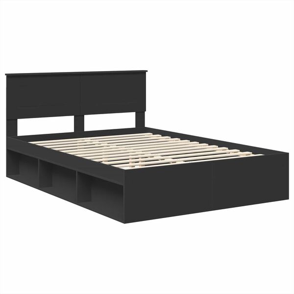 vidaXL Bed Frame with Headboard Black 150 x 200 cm Engineered wood