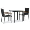vidaXL 3 Piece Garden Dining Set Black Textilene and Steel