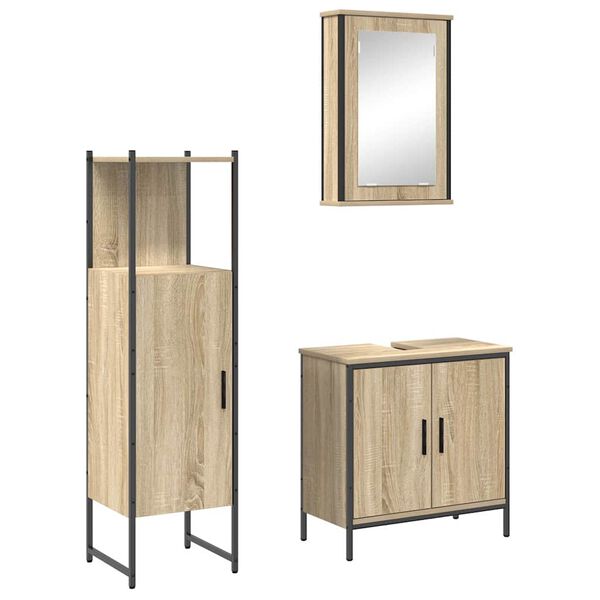 vidaXL Bathroom Furniture Set with Shelf 3 pcs Brown Engineered wood