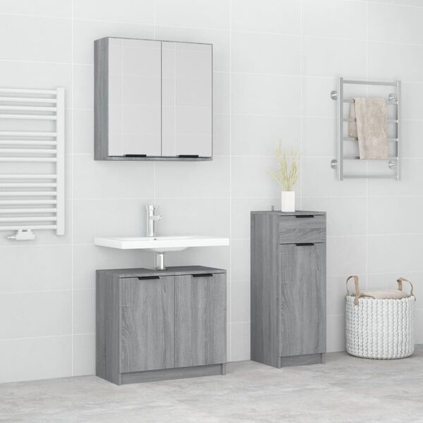 vidaXL 3 Piece Bathroom Cabinet Set Grey Sonoma Engineered Wood