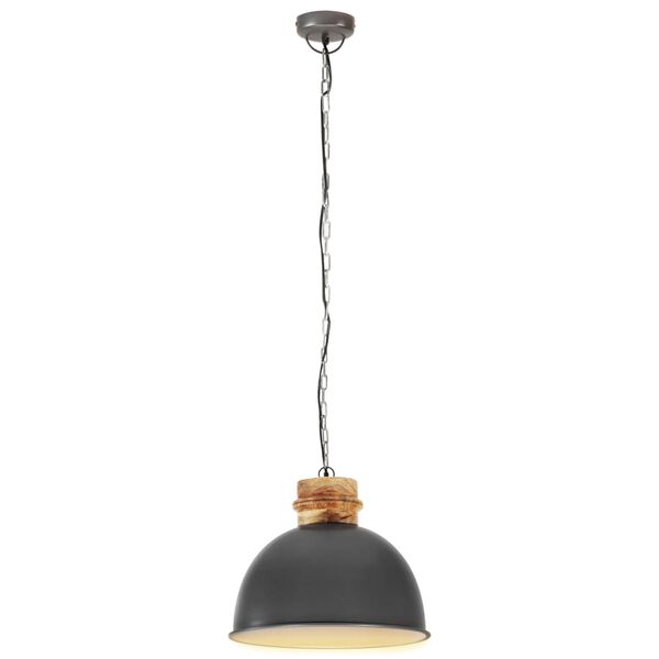vidaXL Industrial Hanging Lamp Grey Round 50 cm E27 Solid Mango Wood