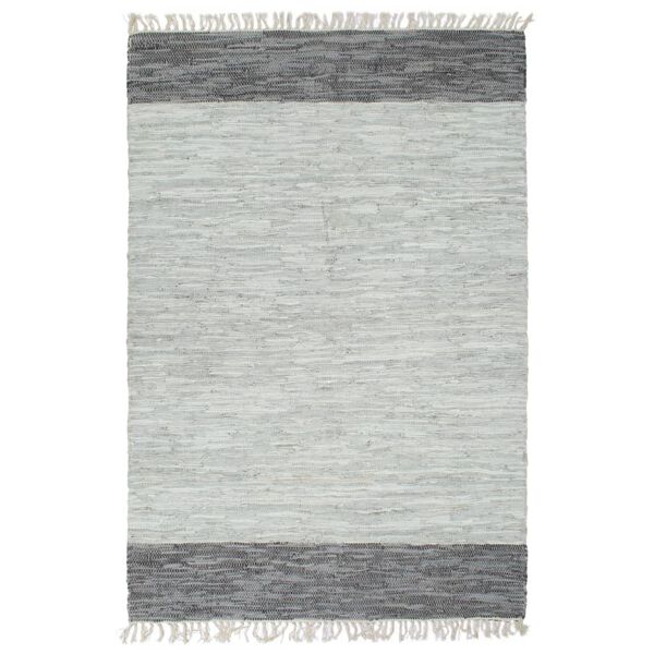 vidaXL Hand-woven Chindi Rug Leather 160x230 cm Grey