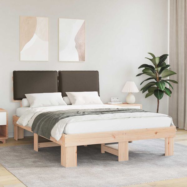 vidaXL Bed Frame with Upholstered Headboard Taupe 135 x 190 cm