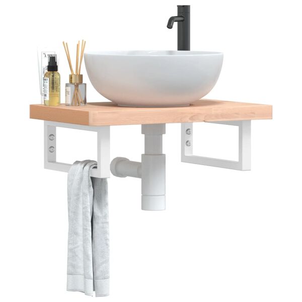 vidaXL Basin Shelf Wall Mounted Steel and Solid Wood Beech