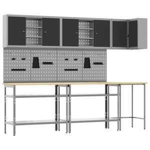 vidaXL Work Cabinet Set with Shelf with Storage 10 pcs Black and Grey