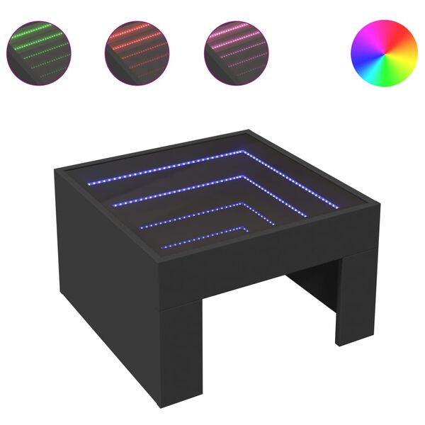 vidaXL Coffee Table with Infinity LED Black 50x50x30 cm