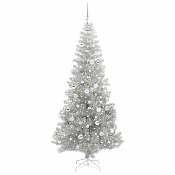 vidaXL Christmas Tree with 300 LEDs with Stand Silver 210 cm PET