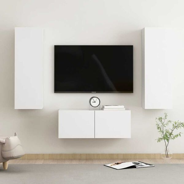 vidaXL 3 Piece TV Cabinet Set White Engineered Wood