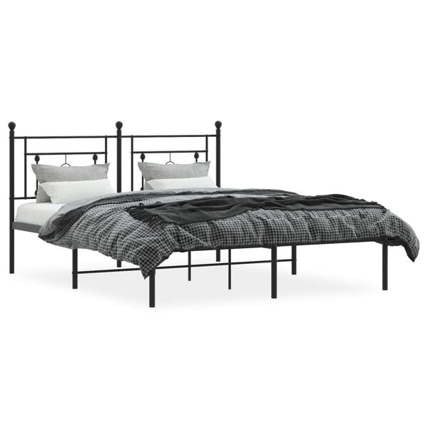 vidaXL Metal Bed Frame without Mattress with Headboard Black 160x200cm